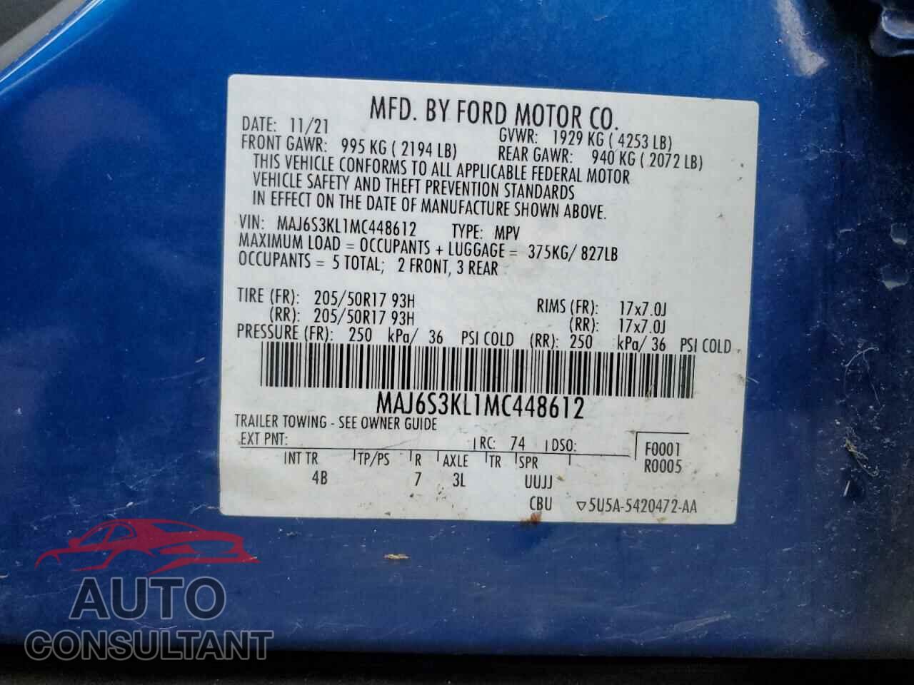 FORD ECOSPORT 2021 - MAJ6S3KL1MC448612