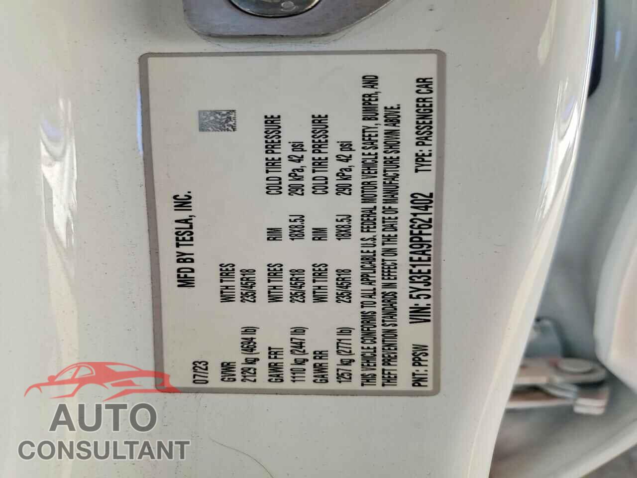 TESLA MODEL 3 2023 - 5YJ3E1EA9PF621402