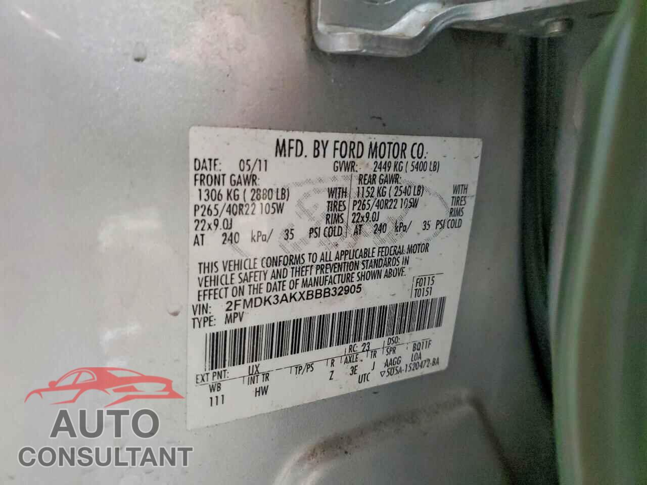 FORD EDGE 2011 - 2FMDK3AKXBBB32905