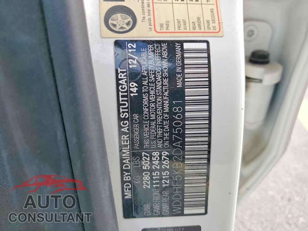 MERCEDES-BENZ E-CLASS 2013 - WDDHF5KB2DA750681