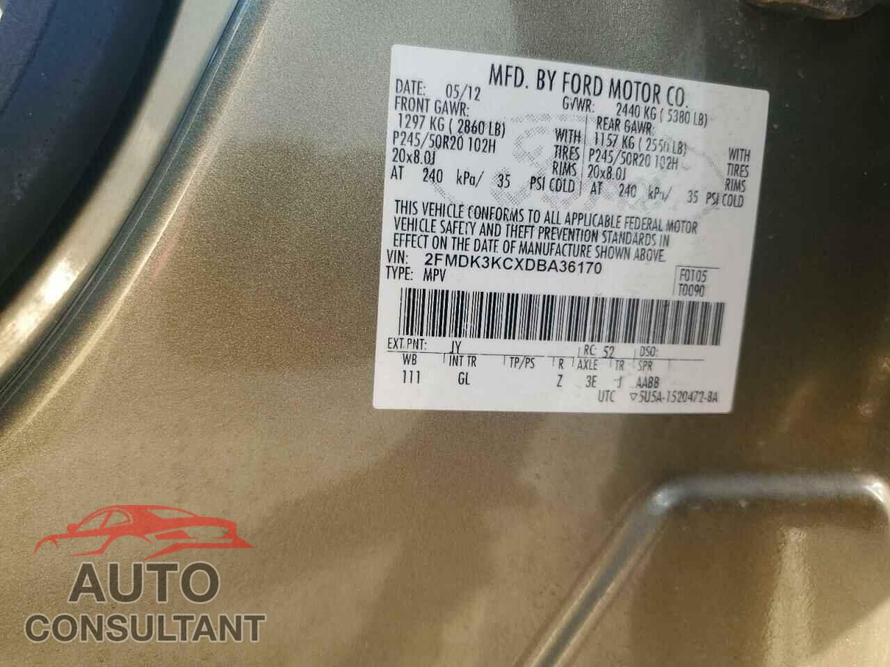 FORD EDGE 2013 - 2FMDK3KCXDBA36170