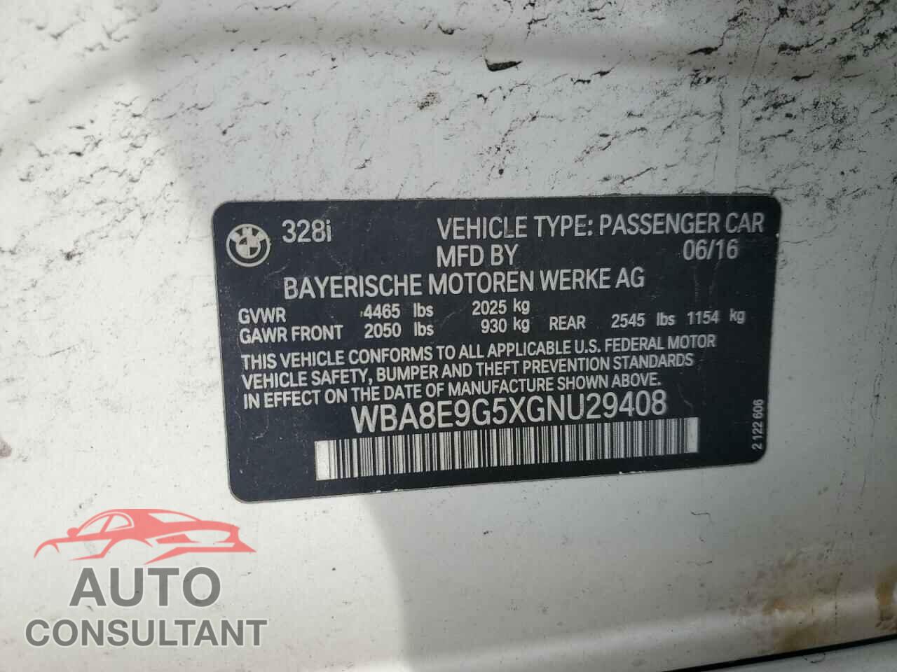 BMW 3 SERIES 2016 - WBA8E9G5XGNU29408