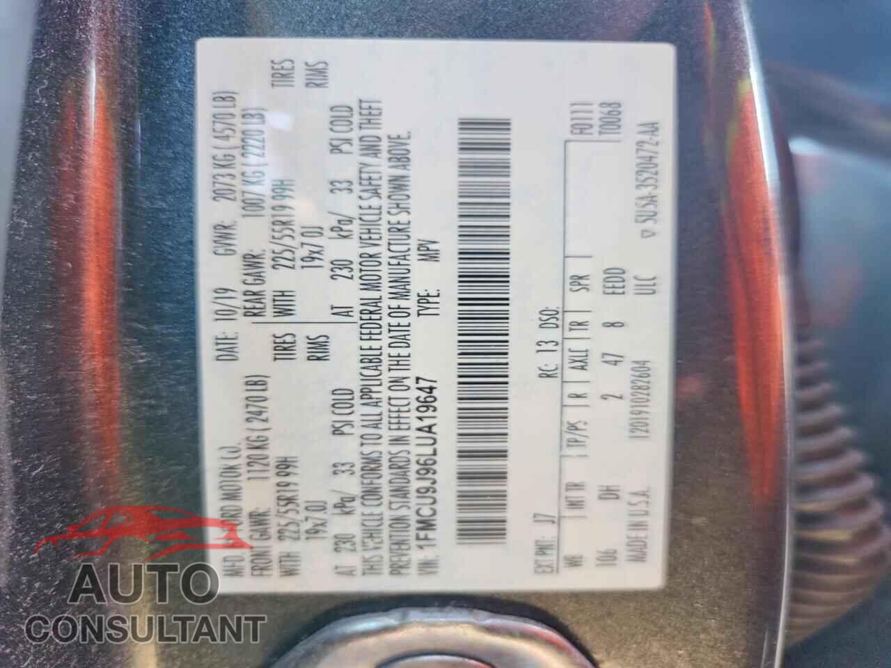 FORD ESCAPE 2020 - 1FMCU9J96LUA19647