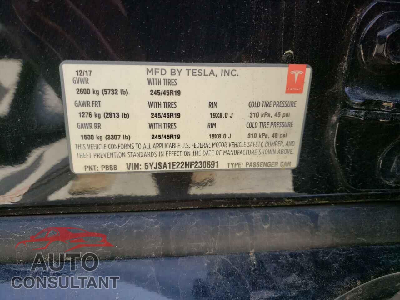 TESLA MODEL S 2017 - 5YJSA1E22HF230691