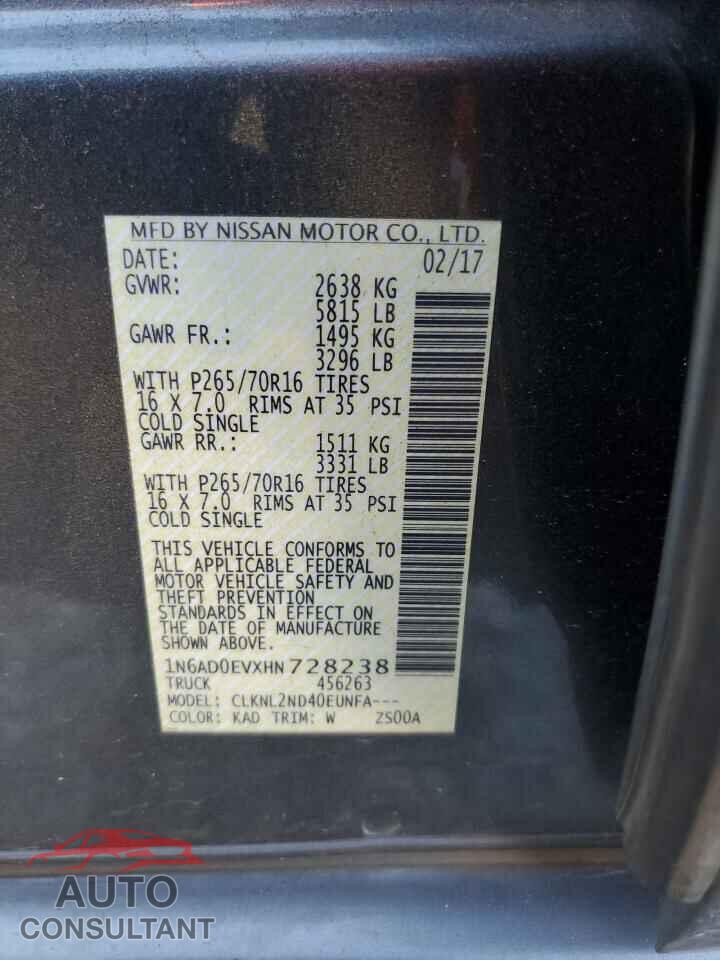 NISSAN FRONTIER 2017 - 1N6AD0EVXHN728238