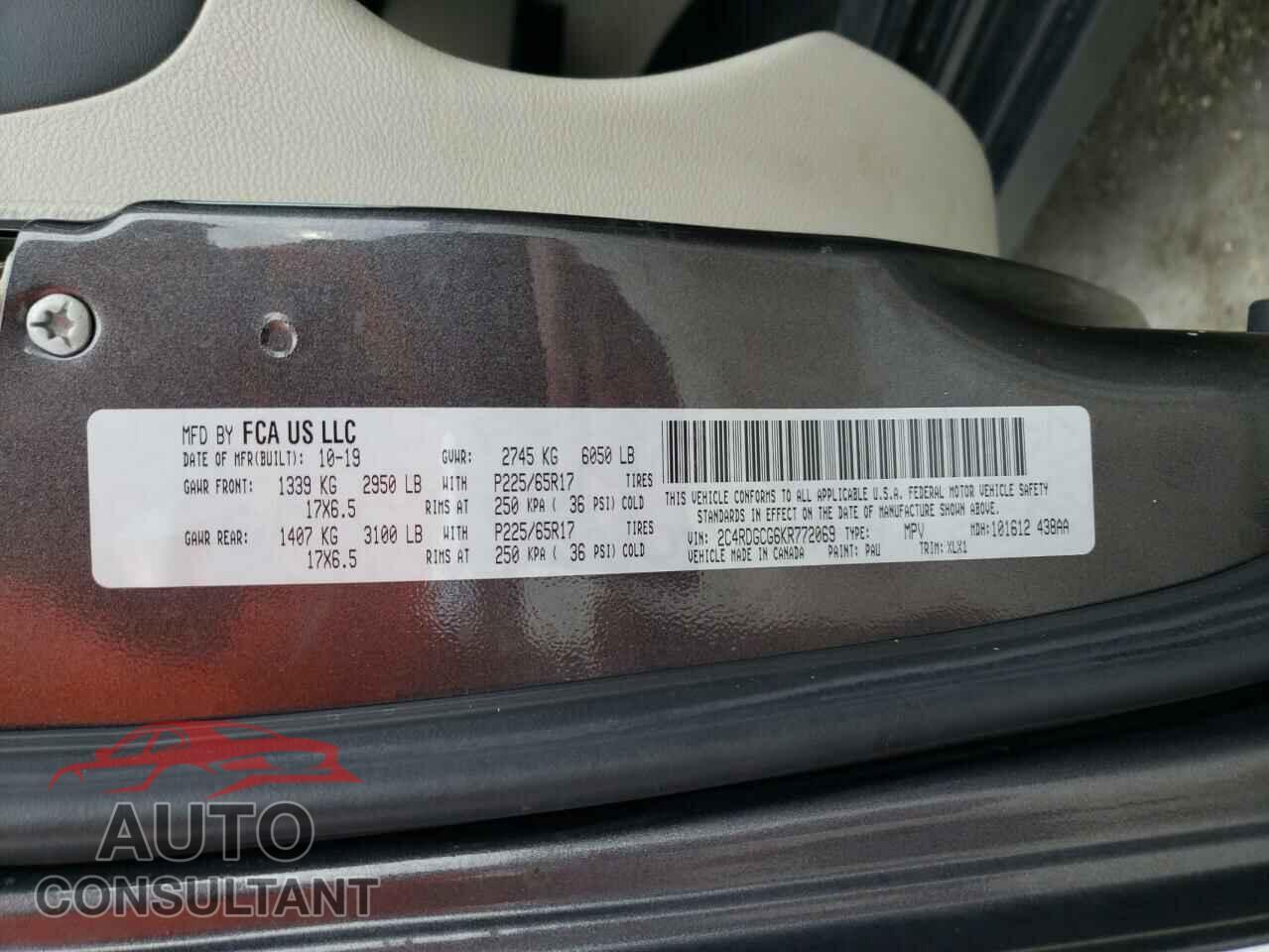 DODGE CARAVAN 2019 - 2C4RDGCG6KR772069
