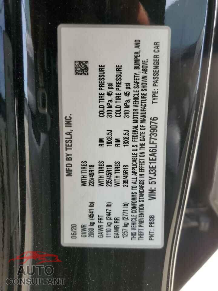 TESLA MODEL 3 2020 - 5YJ3E1EA6LF739076