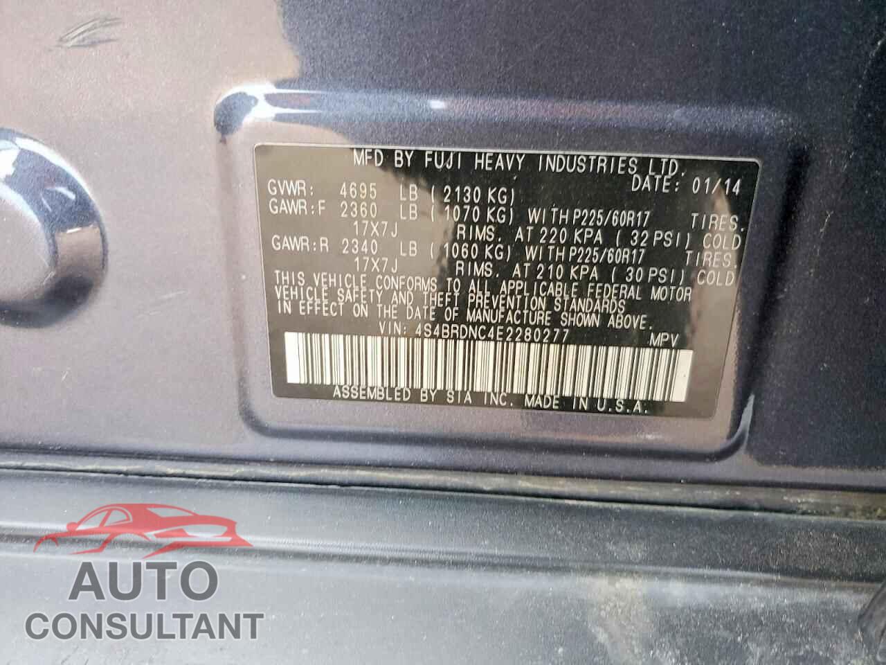 SUBARU OUTBACK 2014 - 4S4BRDNC4E2280277