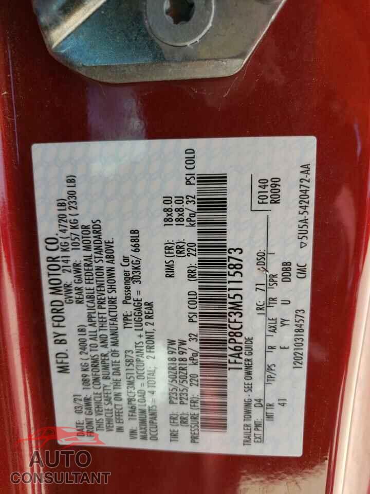 FORD MUSTANG 2021 - 1FA6P8CF3M5115873