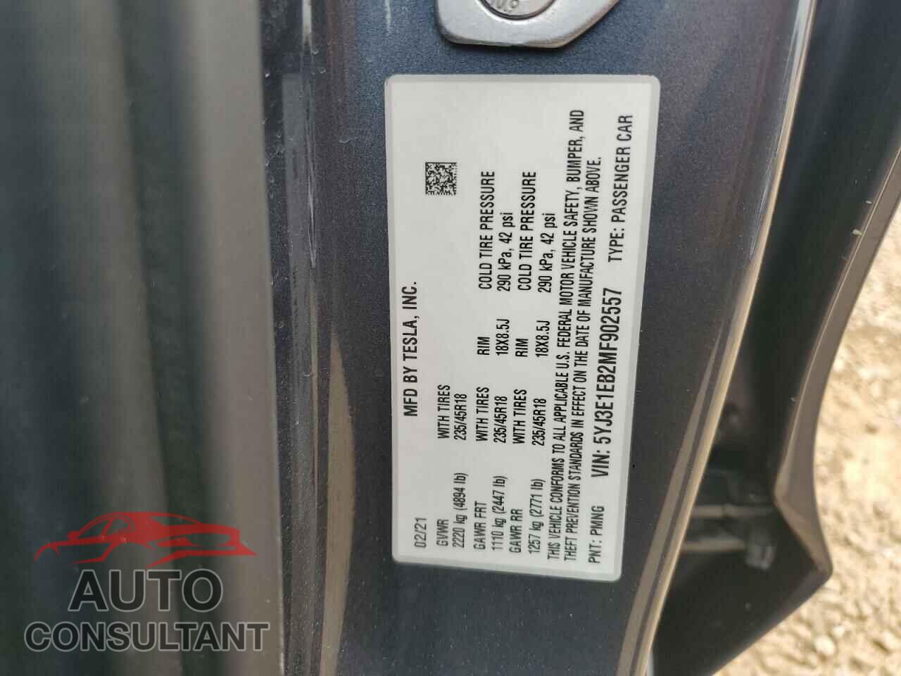 TESLA MODEL 3 2021 - 5YJ3E1EB2MF902557