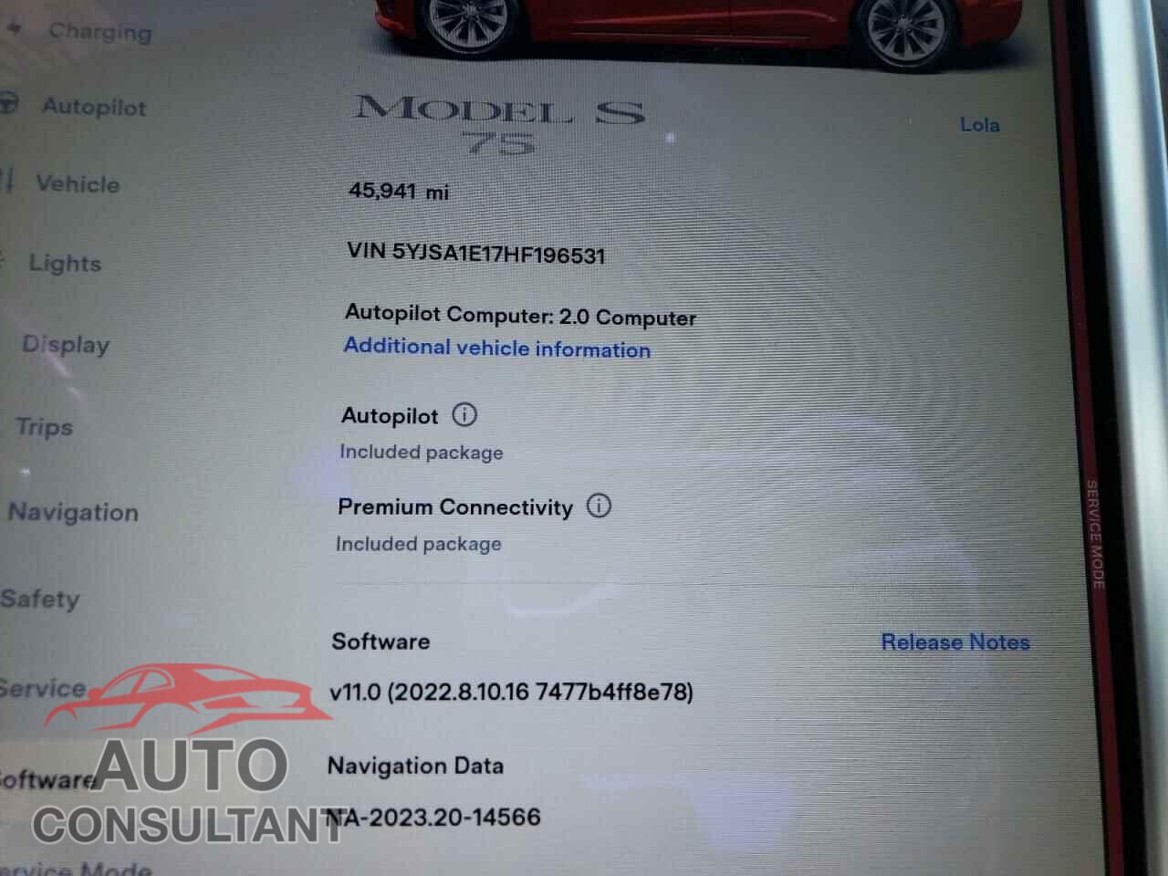 TESLA MODEL S 2017 - 5YJSA1E17HF196531