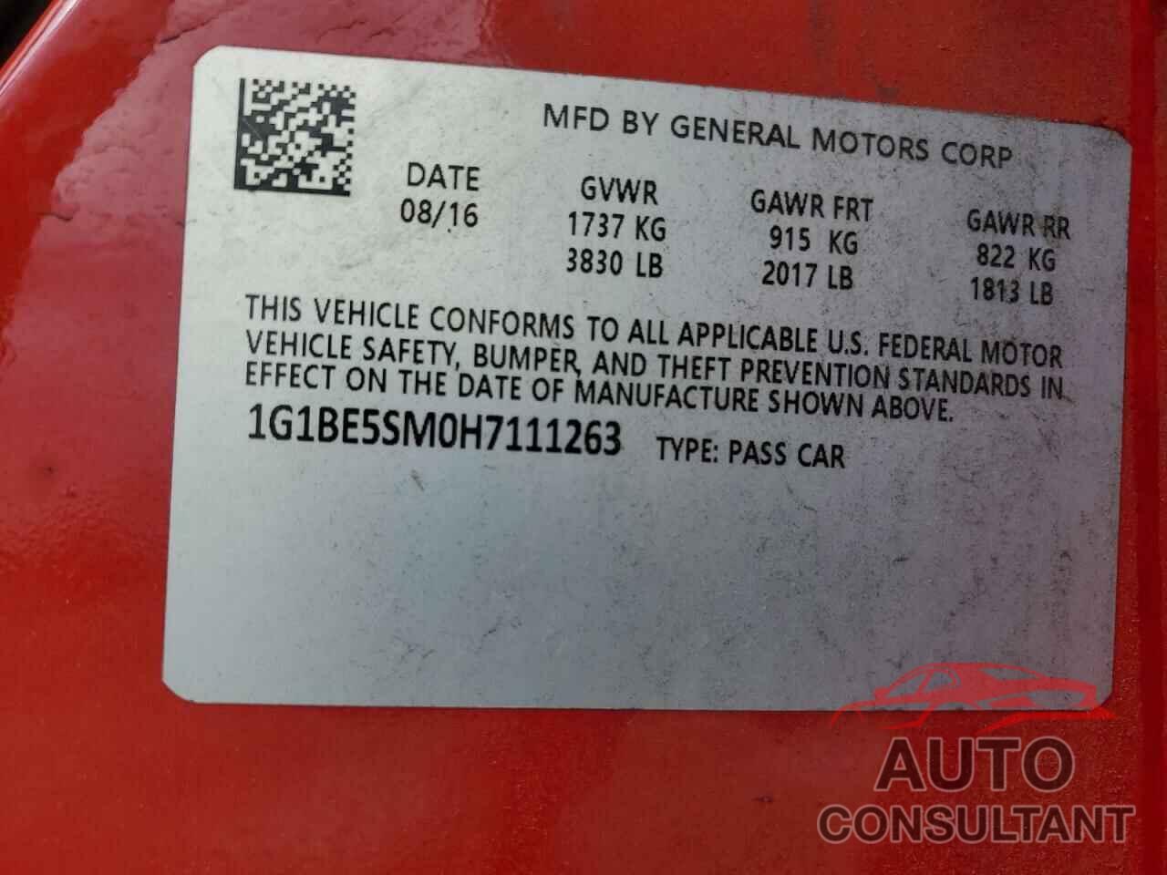 CHEVROLET CRUZE 2017 - 1G1BE5SM0H7111263