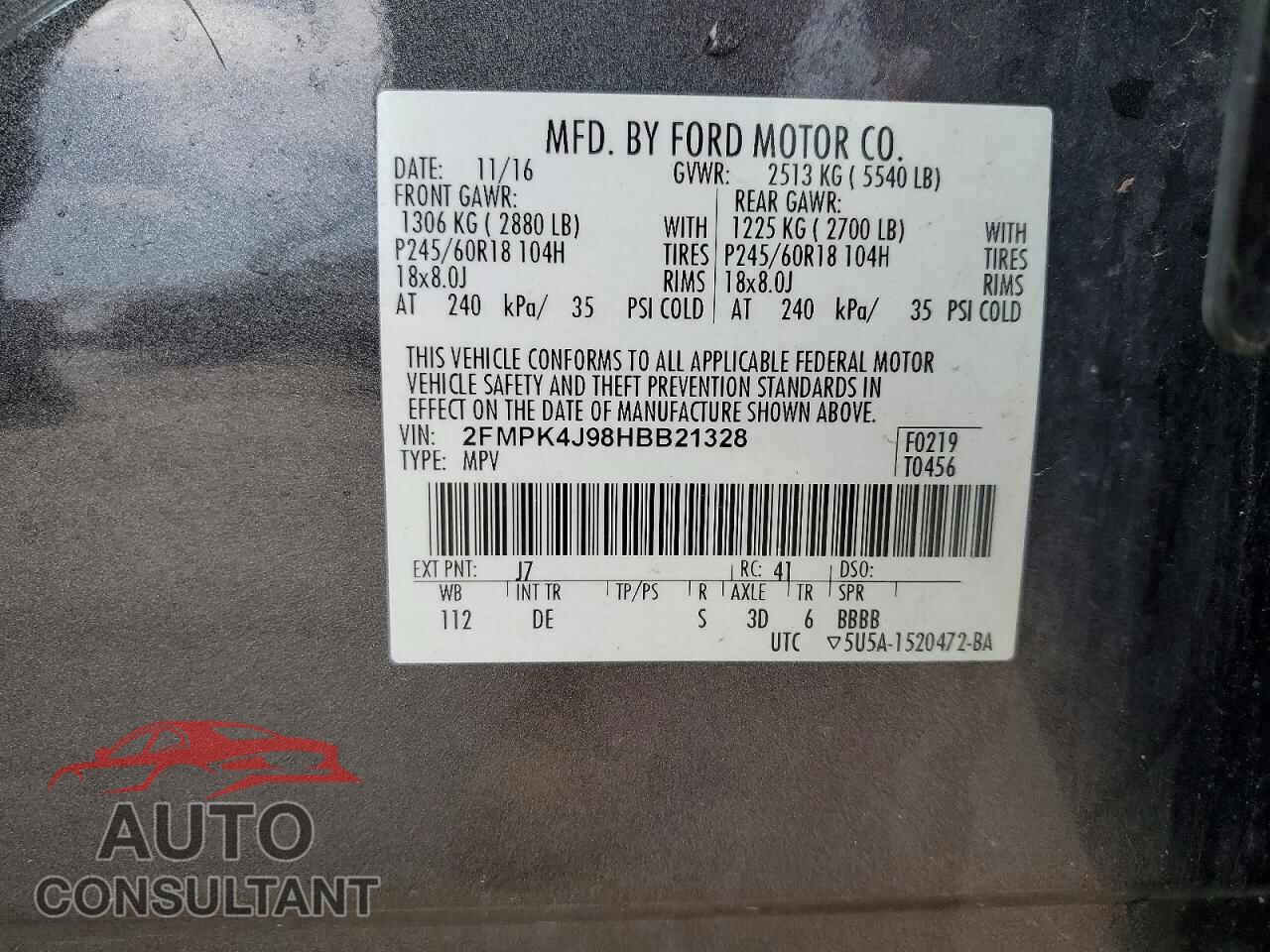 FORD EDGE 2017 - 2FMPK4J98HBB21328