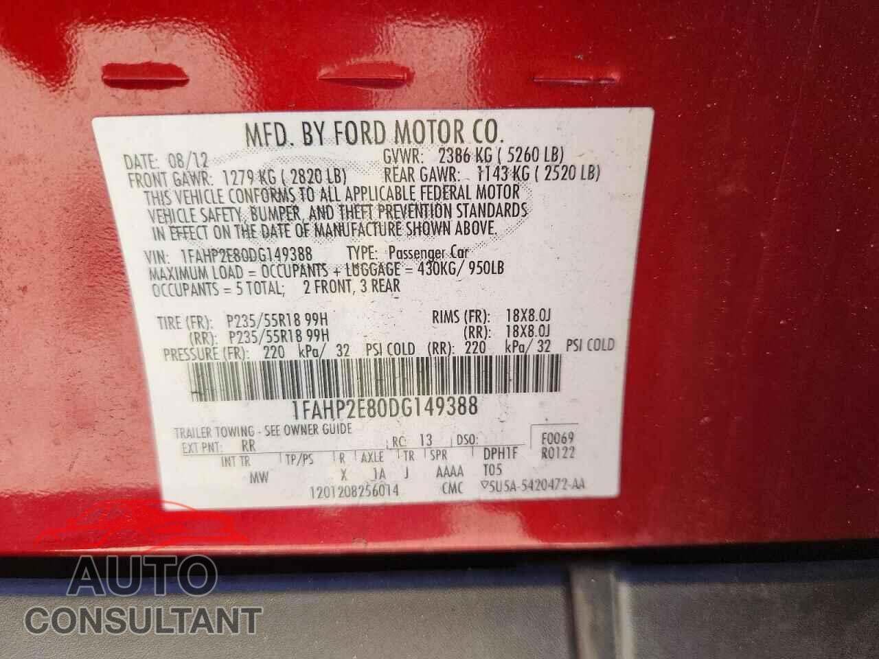 FORD TAURUS 2013 - 1FAHP2E80DG149388