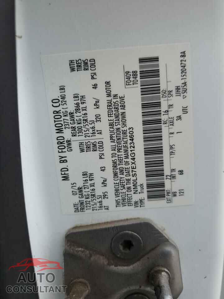 FORD TRANSIT 2016 - NM0LS7EX4G1234603