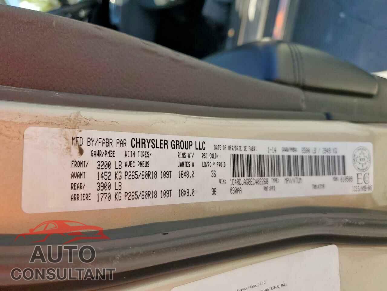 DODGE DURANGO 2014 - 1C4RDJAG8EC402268