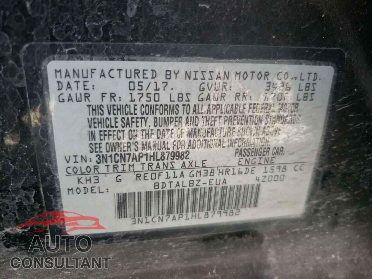 NISSAN VERSA 2017 - 3N1CN7AP1HL879982