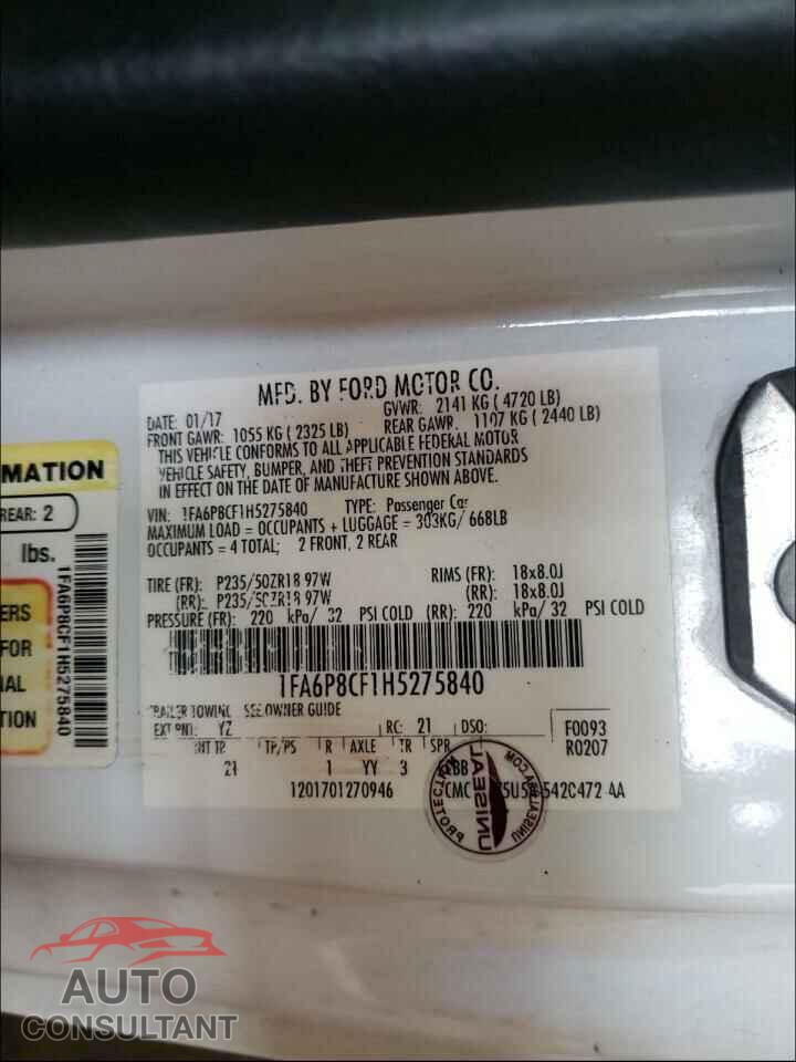 FORD MUSTANG 2017 - 1FA6P8CF1H5275840
