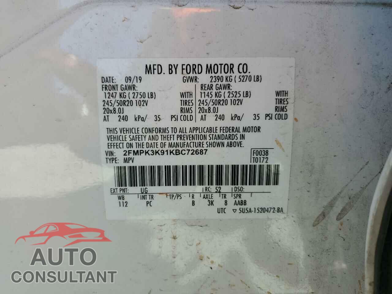 FORD EDGE 2019 - 2FMPK3K91KBC72687