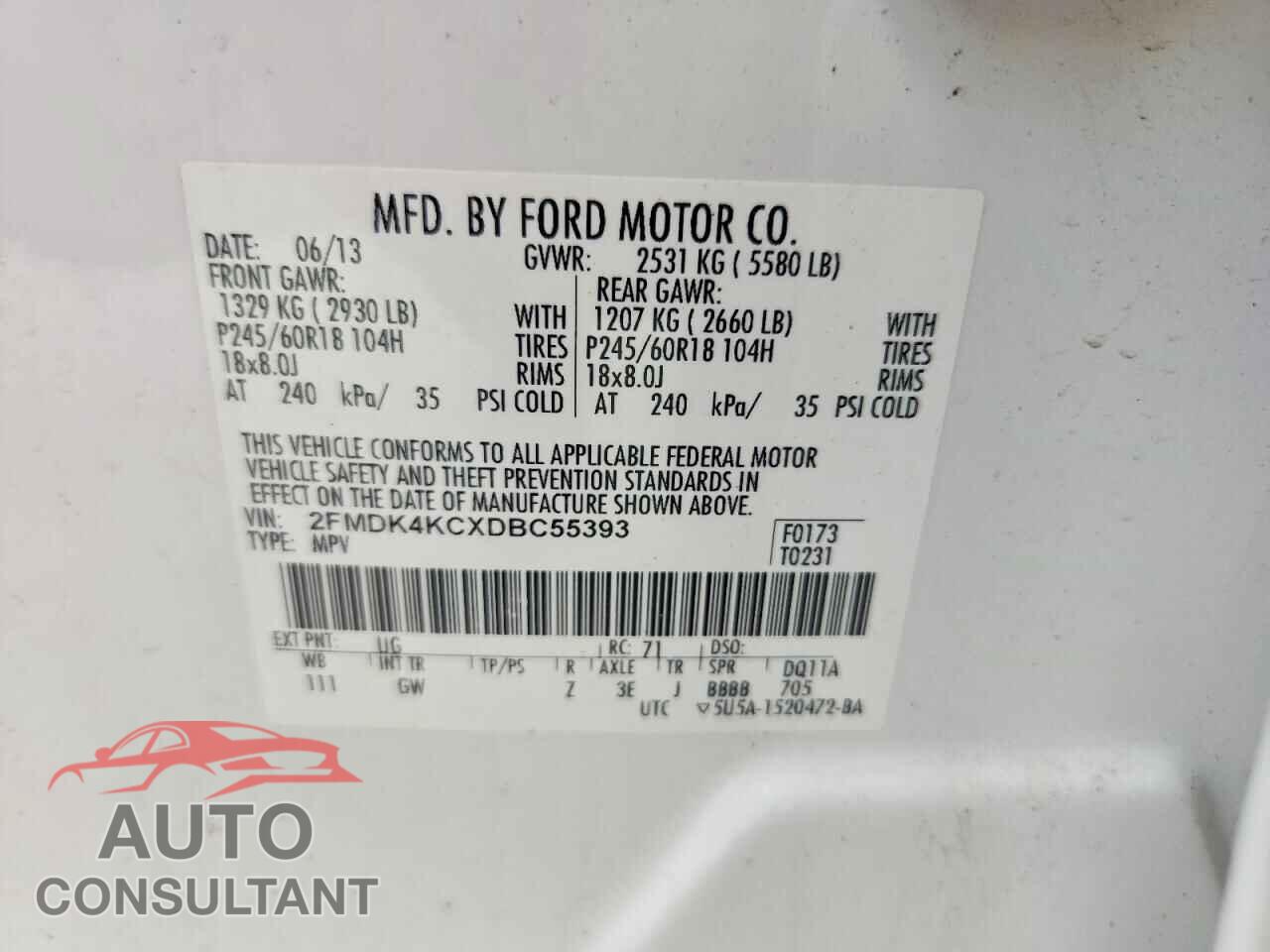 FORD EDGE 2013 - 2FMDK4KCXDBC55393