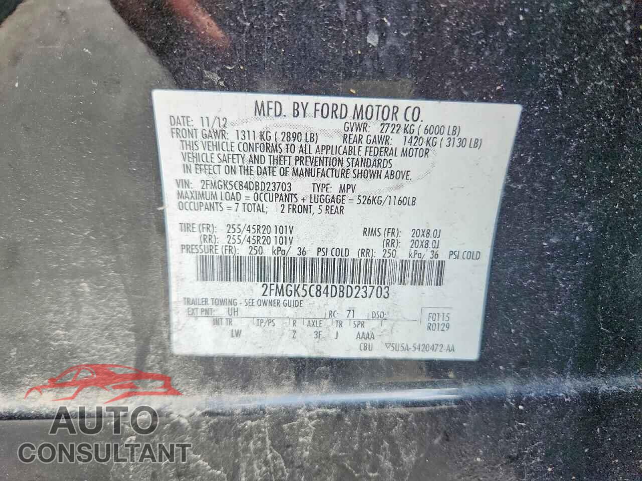 FORD FLEX 2013 - 2FMGK5C84DBD23703