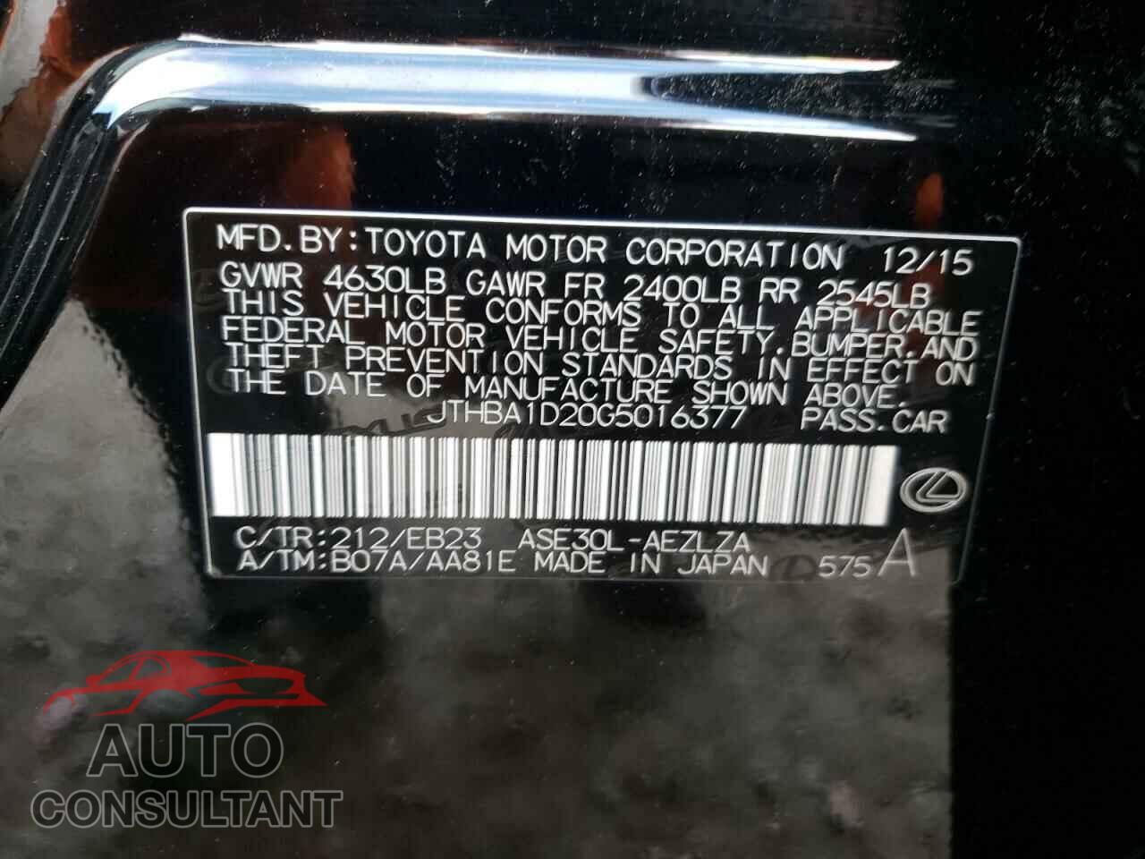 LEXUS IS 2016 - JTHBA1D20G5016377