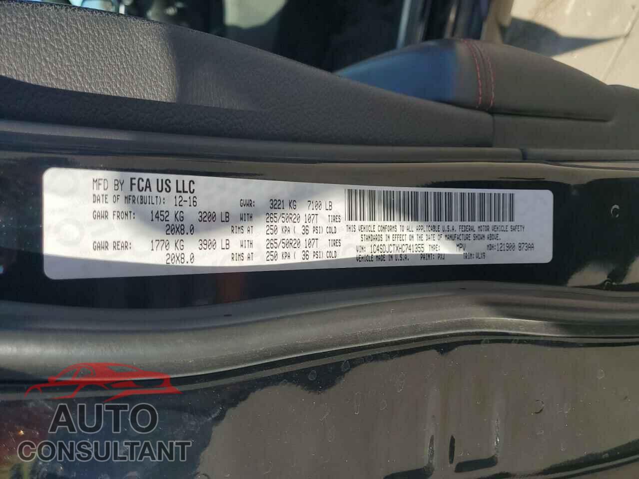 DODGE DURANGO 2017 - 1C4SDJCTXHC741355