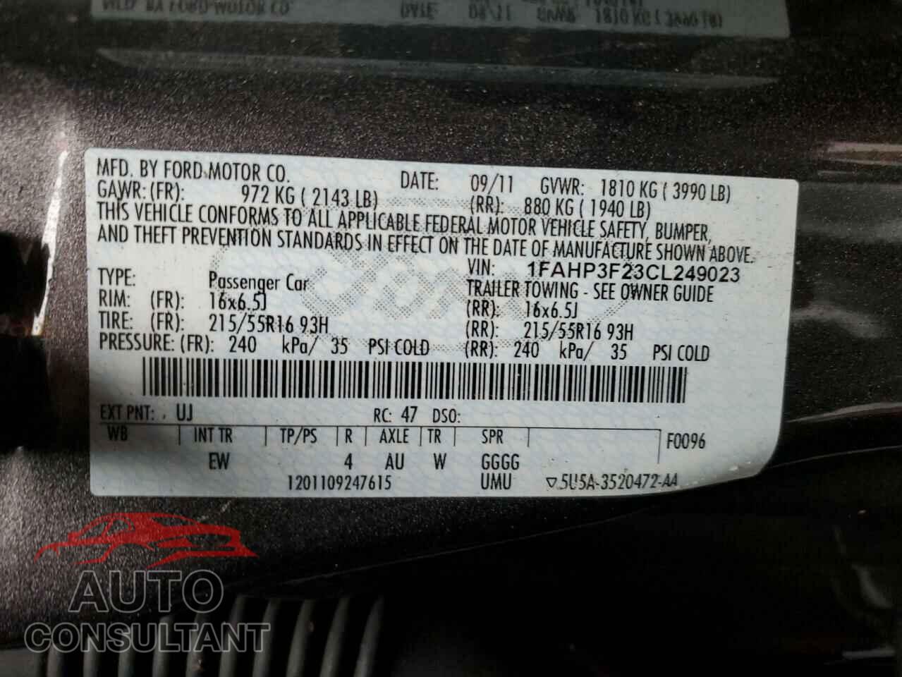 FORD FOCUS 2012 - 1FAHP3F23CL249023