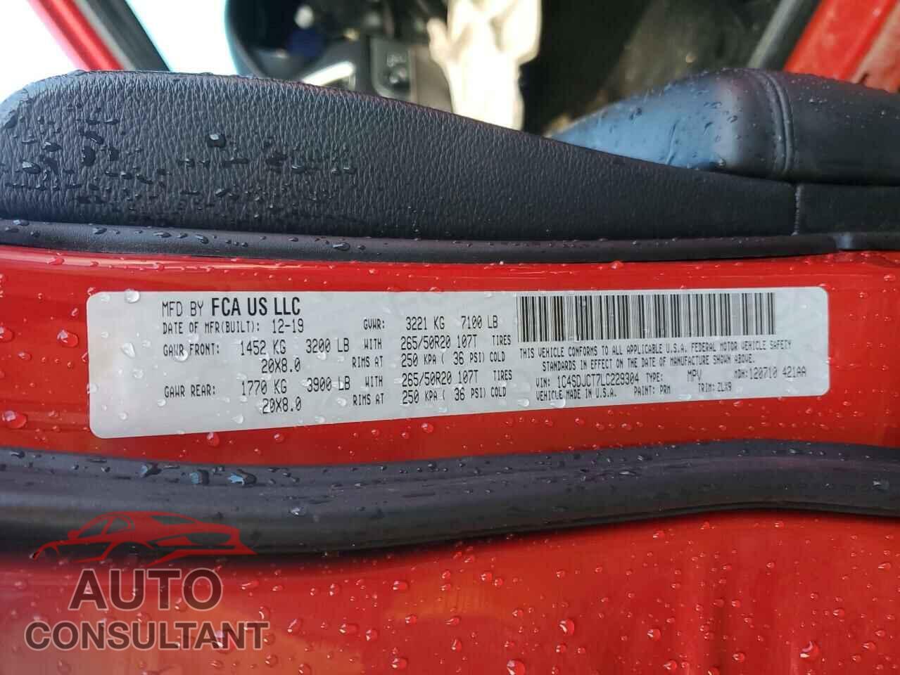 DODGE DURANGO 2020 - 1C4SDJCT7LC229304