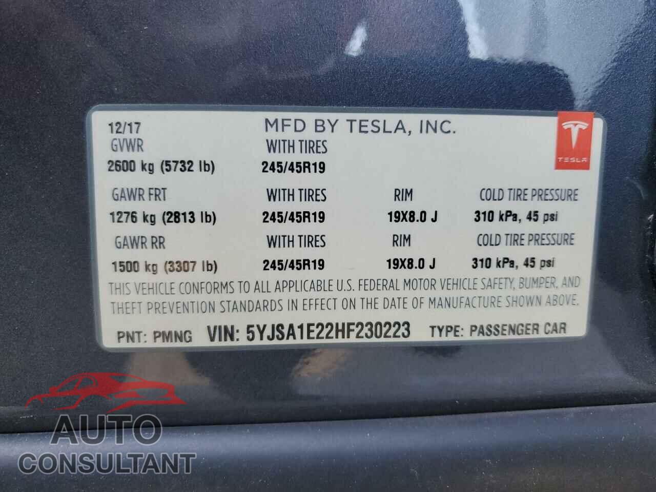 TESLA MODEL S 2017 - 5YJSA1E22HF230223