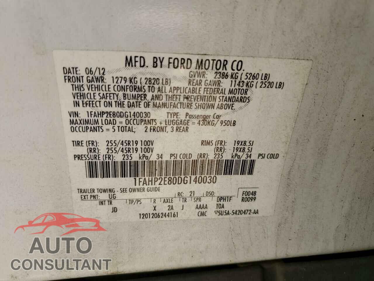 FORD TAURUS 2013 - 1FAHP2E80DG140030