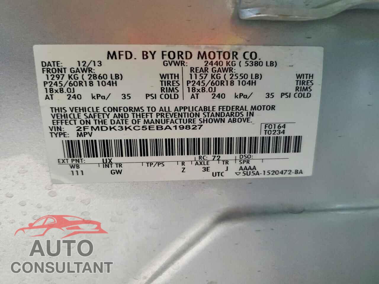 FORD EDGE 2014 - 2FMDK3KC5EBA19827