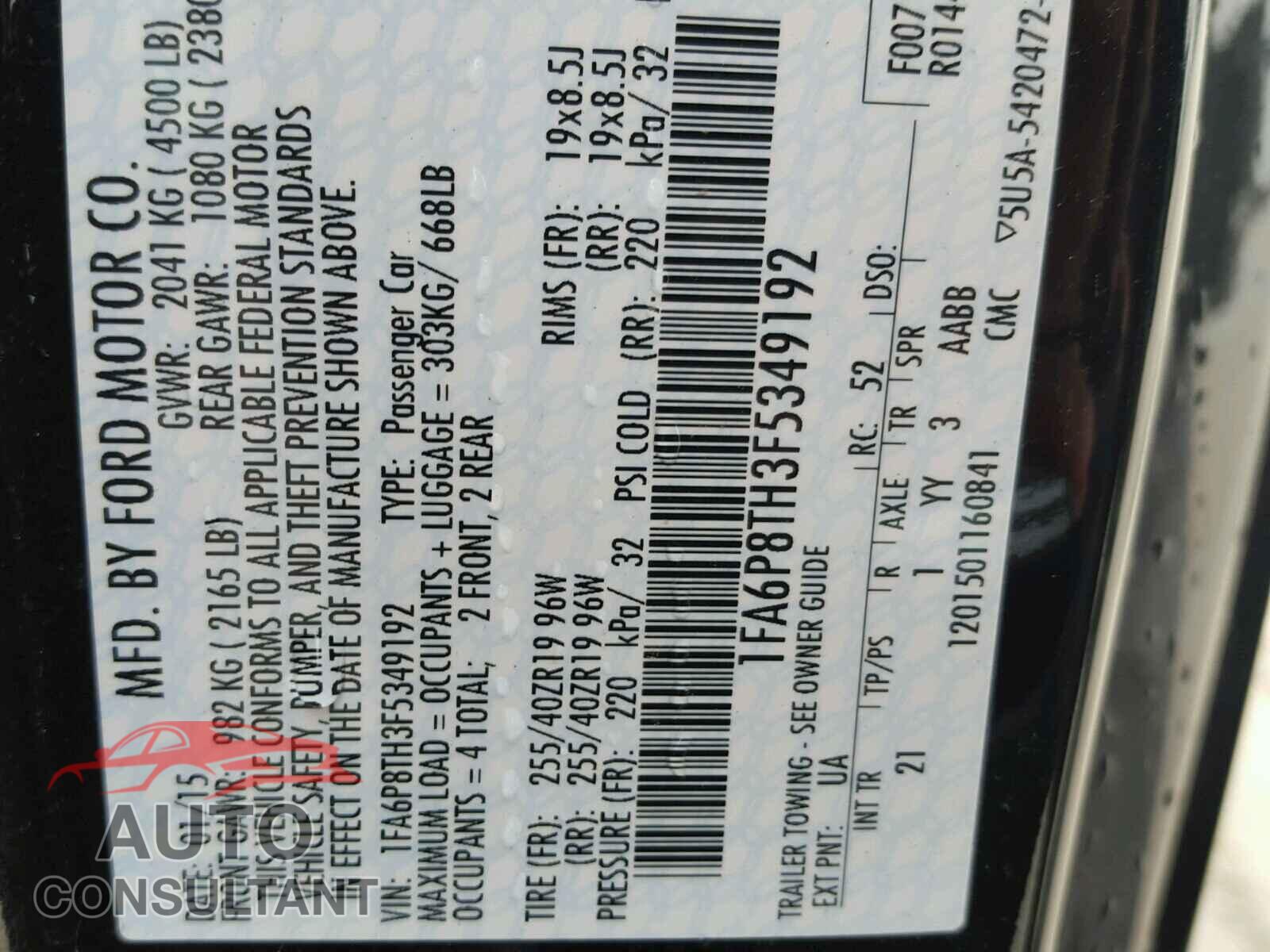 FORD MUSTANG 2015 - 1FA6P8TH3F5349192