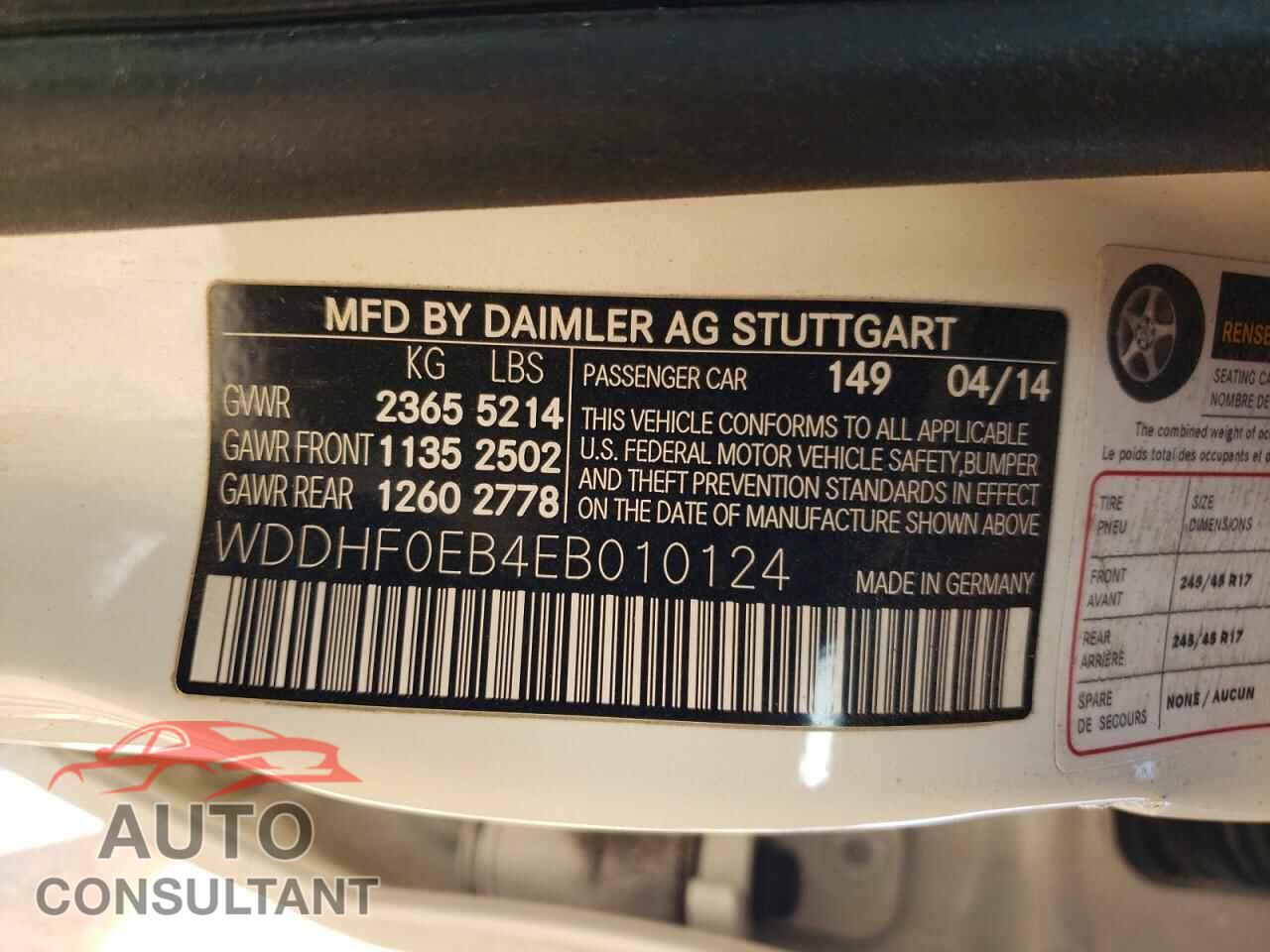 MERCEDES-BENZ E-CLASS 2014 - WDDHF0EB4EB010124