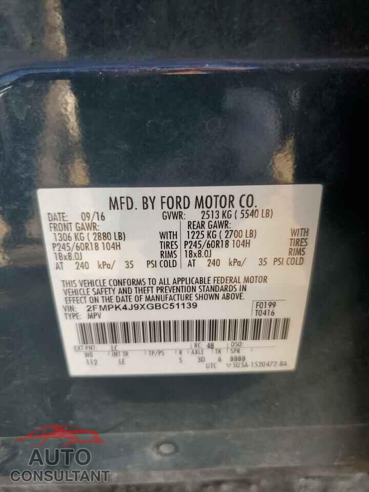 FORD EDGE 2016 - 2FMPK4J9XGBC51139