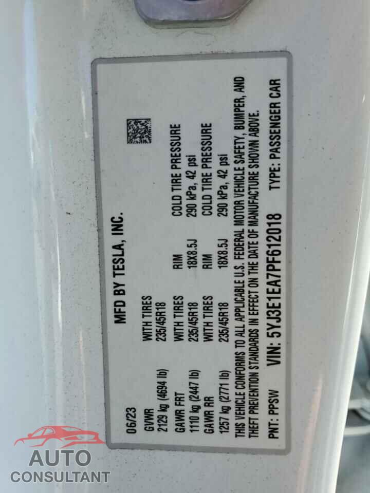TESLA MODEL 3 2023 - 5YJ3E1EA7PF612018