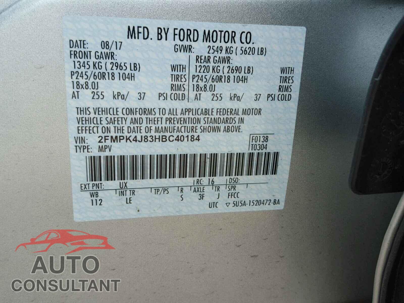 FORD EDGE SEL 2017 - 2FMPK4J83HBC40184