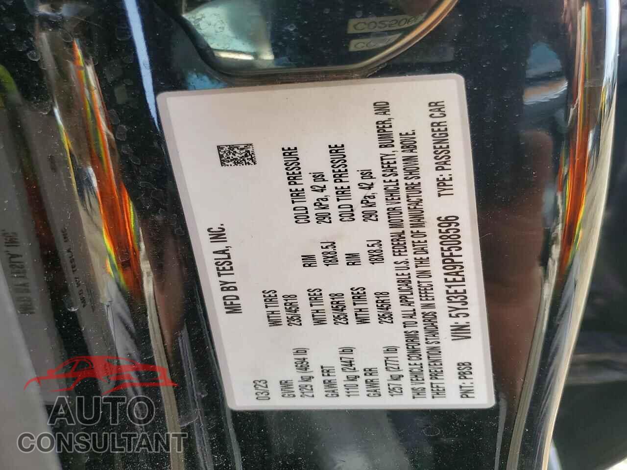 TESLA MODEL 3 2023 - 5YJ3E1EA9PF508596