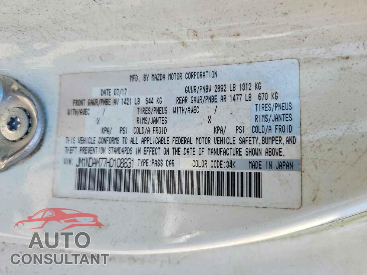 MAZDA MX5 2017 - JM1NDAM77H0108831