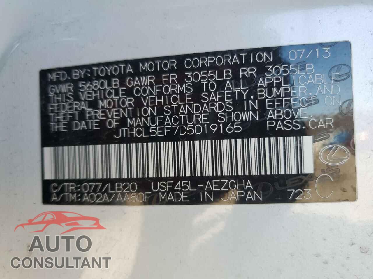 LEXUS LS460 2013 - JTHCL5EF7D5019165
