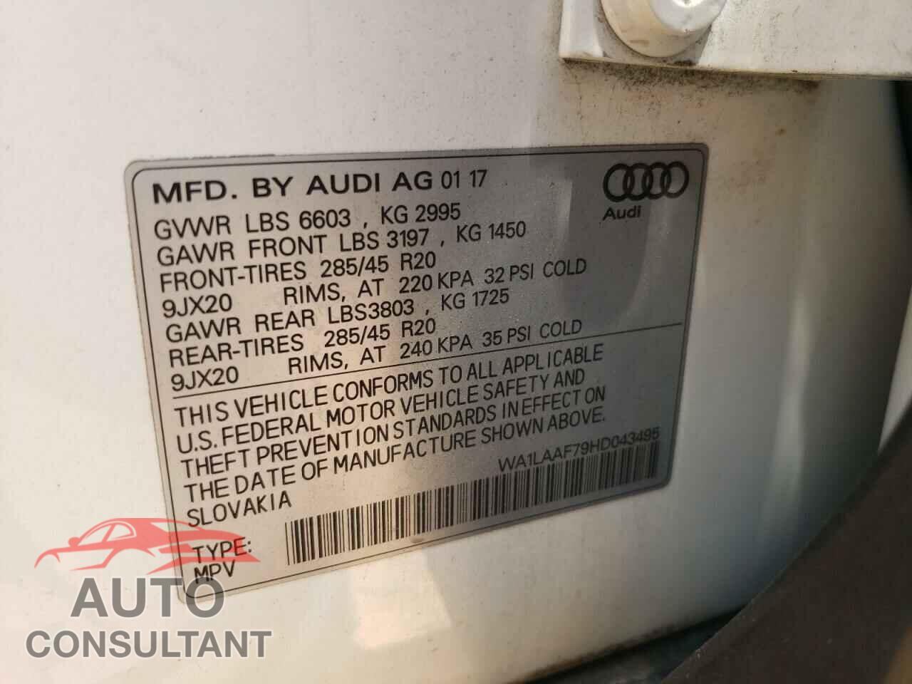 AUDI Q7 2017 - WA1LAAF79HD043495