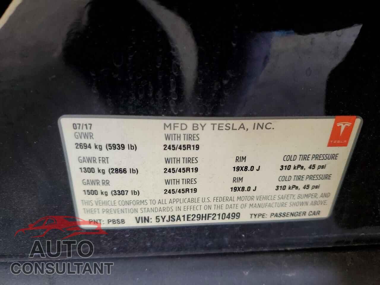 TESLA MODEL S 2017 - 5YJSA1E29HF210499