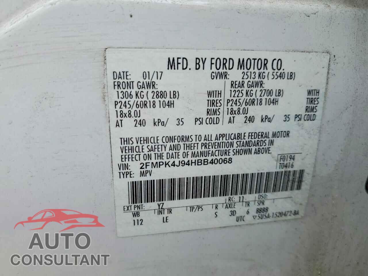 FORD EDGE 2017 - 2FMPK4J94HBB40068
