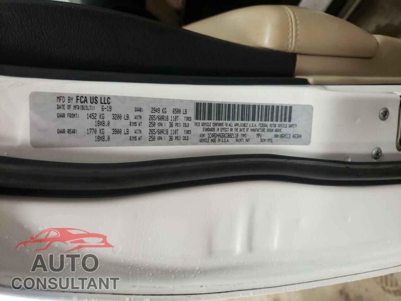 DODGE DURANGO 2019 - 1C4RDHAG6KC802110