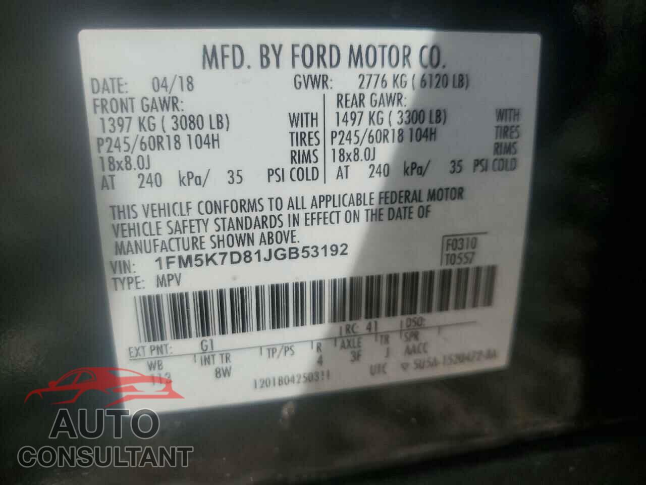 FORD EXPLORER 2018 - 1FM5K7D81JGB53192