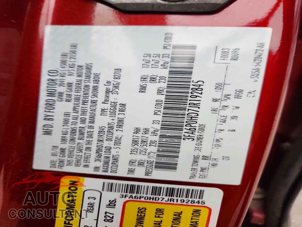 FORD FUSION 2018 - 3FA6P0HD7JR192845