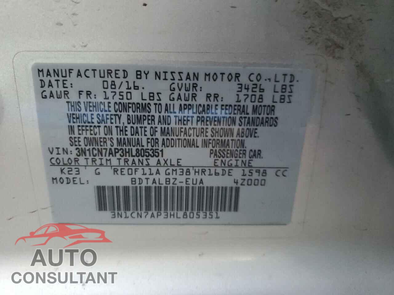NISSAN VERSA 2017 - 3N1CN7AP3HL805351