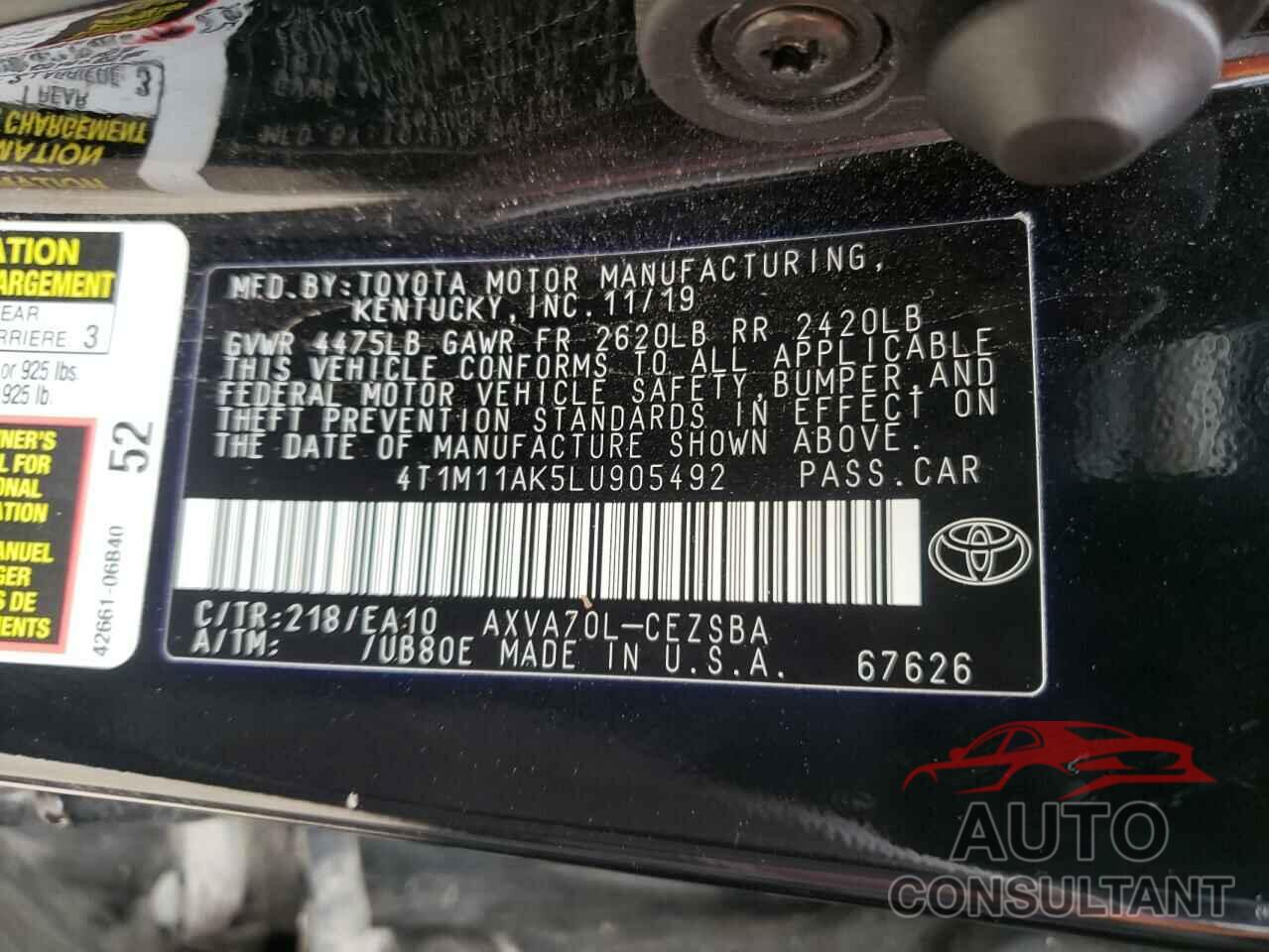 TOYOTA CAMRY 2020 - 4T1M11AK5LU905492