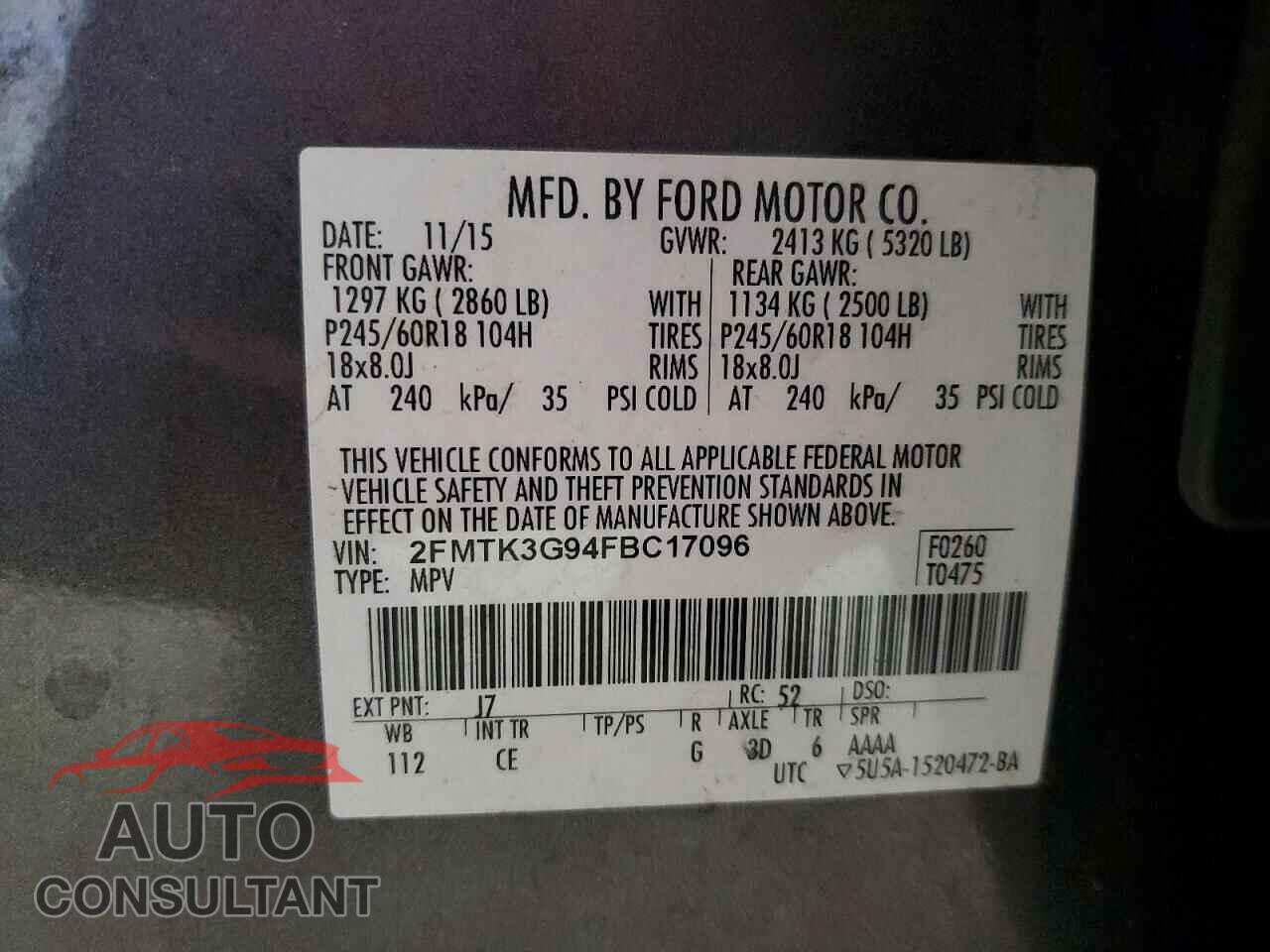 FORD EDGE 2015 - 2FMTK3G94FBC17096
