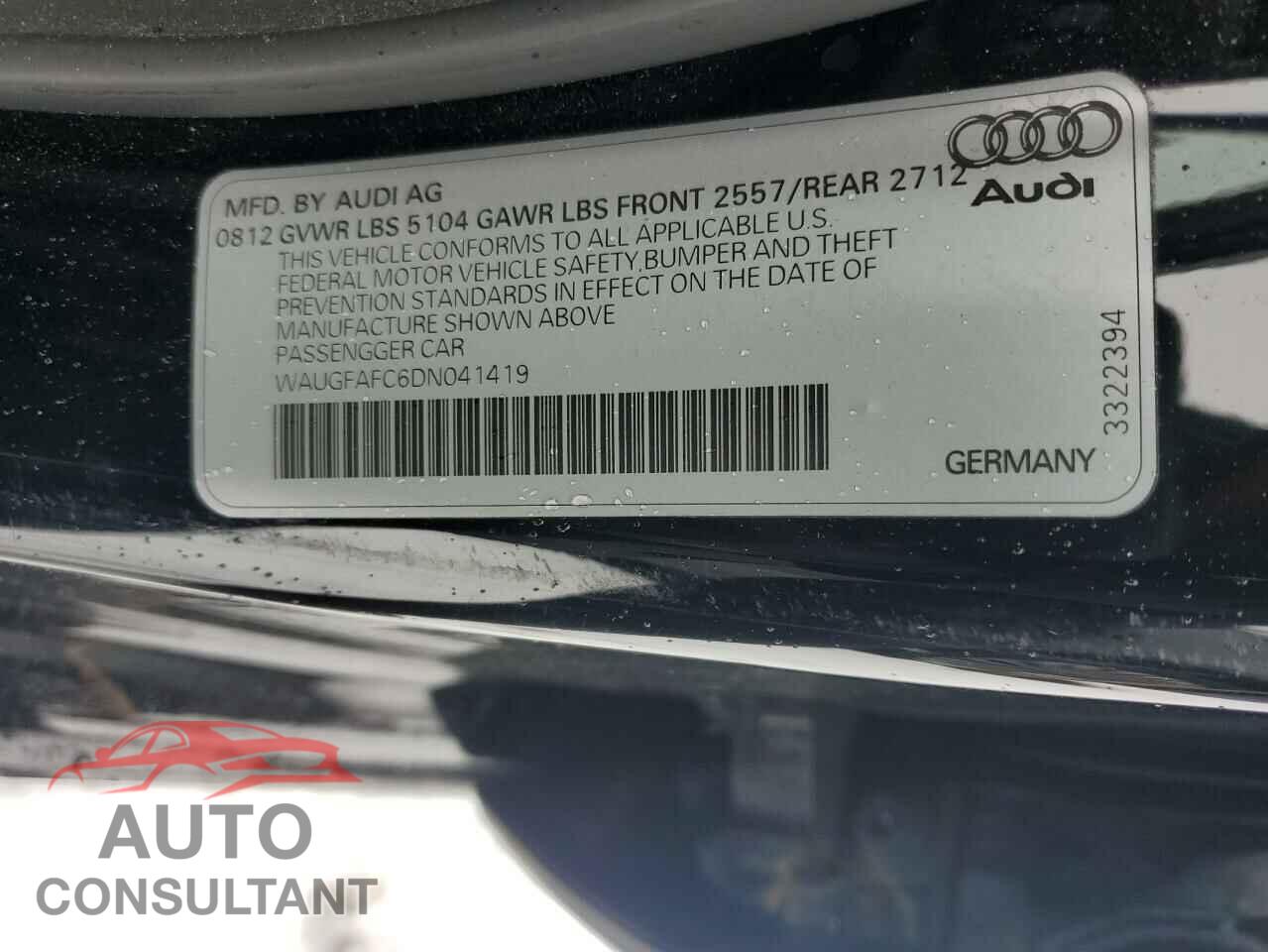 AUDI A6 2013 - WAUGFAFC6DN041419